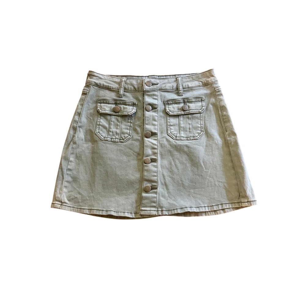 Altar'd State Olive Green Utility Mini Skirt Button Front Pocket Detail Size XS